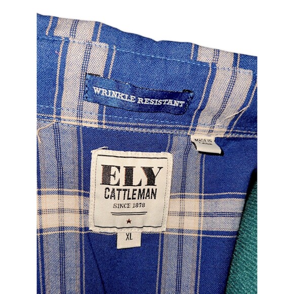 Ely Cattleman Western Pearl Snap Cowboy Shirt Men Size XL Blue Plaid Long Sleeve - Picture 2 of 8